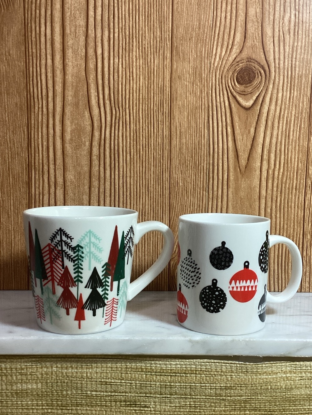 Starbucks White Ceramic Holiday Tree & Ornament Mugs - Set of 2